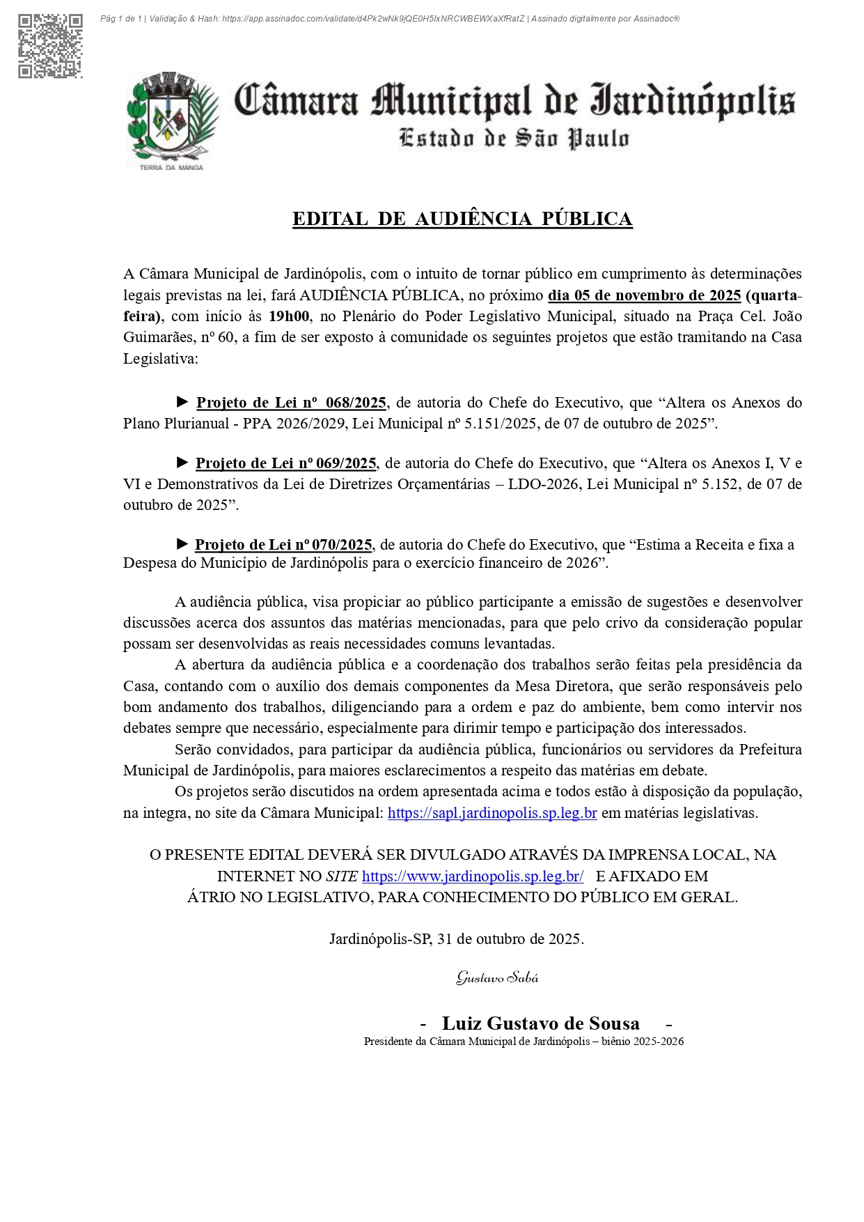 EDITAL AUDIÊNCIA PÚBLICA - PL.  68-2025 PL 69-2025 E PL 70-2025 -ALT. PPA -LDO E LOA